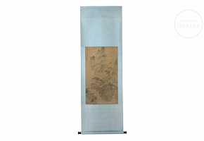 Chinese painting ‘Village Among the Mountains’, signed Lu Zhi