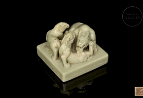 Shoushan celadon seal ‘Three Beasts’, Qing dynasty