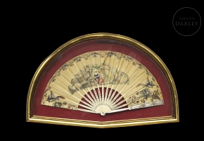 Fan with bone and mother-of-pearl “Romantic Scene”, 19th century.