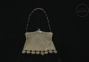 Bolso limosnera de malla en plata, pps. s.XX
