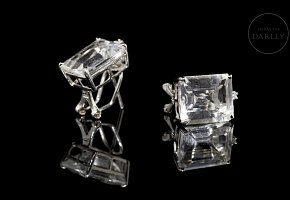 Pendientes en oro blanco de 18K, con aguamarina y diamantes