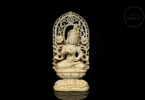 Figura de jade blanco “Buda Maitreya celestial”, dinastía Tang