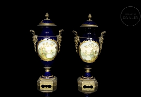 Sèvres porcelain ‘Pair of vases with gallant scene’, 19th century