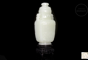 Hetian white jade vase ‘Masks’, Qing dynasty