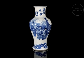 Blue and white porcelain vase ‘Scholars’, Qing dynasty