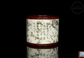 Porcelain brush pot ‘Poem’, with Qianlong seal