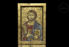 Polychrome wooden icon “Pantocrator,” Byzantine school, 19th century