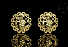 Pareja de botones de metal dorado, dinastía Liao