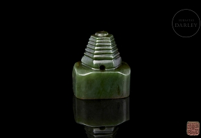 Spinach green jade ‘Pagoda’ seal, Qing dynasty