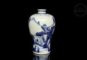 Blue and white porcelain meiping vase “Landscape,” Qing dynasty
