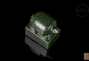 Spinach green jade ‘Turtle’ seal, Qing dynasty