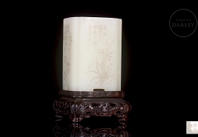 Porta pinceles de jade blanco de Hetian, dinastía Qing
