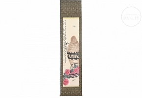 Chinese painting “Chrysanthemums and stone rock,” signed Qi Baishi