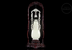 Jarrón colgante de jade blanco de Hetian, dinastía Qing