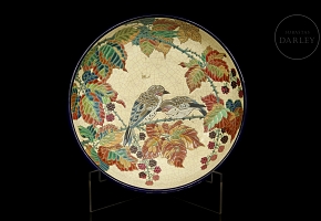 Longwy, glazed ceramic plate ‘Birds’, early 20th century