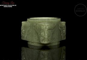 Carved jade cong ‘Masks’, Qijia culture