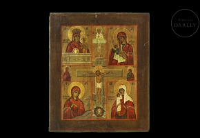 Orthodox icon, “The Crucifixion and the Four Virgins,” 20th century