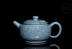 Ceramic teapot with speckled blue glaze