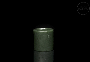 Spinach green jade archer's ring, Qijia culture