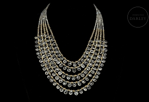 Aquamarine necklace with gold plated silver, Victorian style