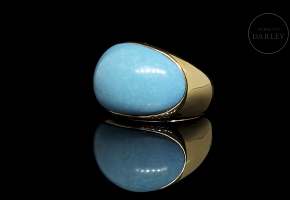 Anillo en oro amarillo de 18k con turquesa