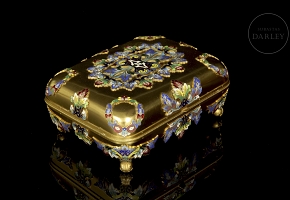 镀金青铜镶嵌珐琅工艺古董首饰盒