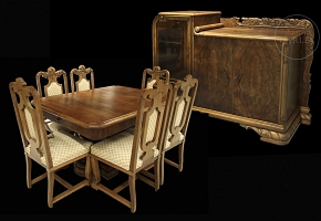 Carved wood dining room set, 20th century