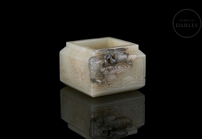 Carved jade vessel, ‘Landscape with Crane’, Qing dynasty