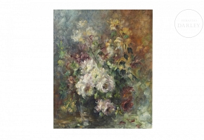 20世纪西班牙画派《花瓶与鲜花》