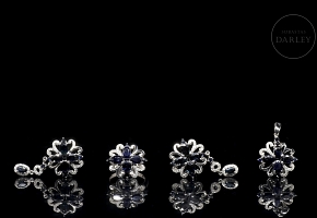 Conjunto en oro blanco de 18K con zafiros y diamantes
