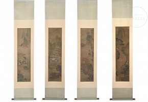 Set of four Chinese paintings, ‘Garden Scenes’, signed Qiu Ying