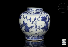 Blue and white porcelain vase ‘Courtly scenes’, with Jiajing seal