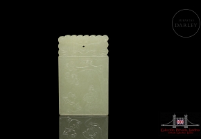Jade plaque ‘Elder with birds’, Qing dynasty