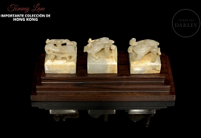 Conjunto de tres sellos de jade blanco