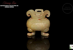 Incensario de jade blanco tallado, periodo Reinos Combatientes