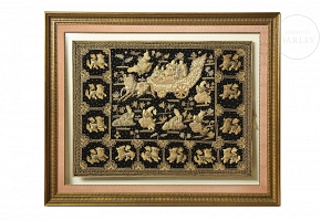 Embroidered tapestry with a courtly scene, Asia, 20th century