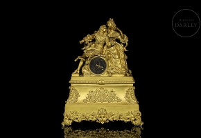 Reloj de sobremesa de bronce dorado, Napoleón III, Francia, S.XIX