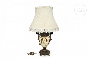 Porcelain and bronze table lamp, ‘Gallant Scenes,’ 20th century