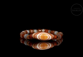 Antigua pulsera de cuentas y Dzi de ágata, dinastía Liao