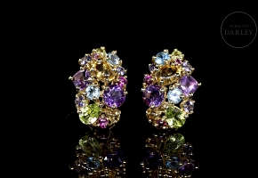 Pendientes oro amarillo con piedras de colores