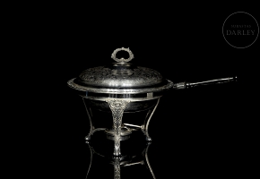 Calentador de metal plateado, s.XX