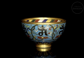 Small bronze cup‘Lotus’, with cloisonné enamel