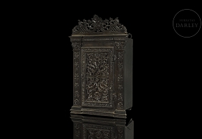 Wooden and cast iron wall cabinet, 19th century
