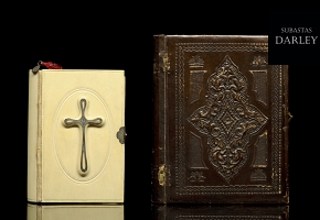 Book and leather-covered box, 19th century