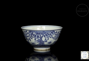 Blue and white porcelain bowl ‘Deer and peach tree’, with Jiajing seal