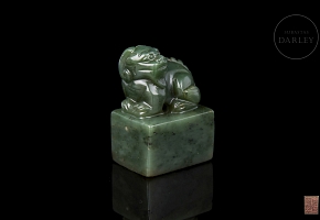 Green jade ‘Auspicious Beast’ seal, Qing dynasty
