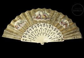 Abanico de hueso y papel dorado