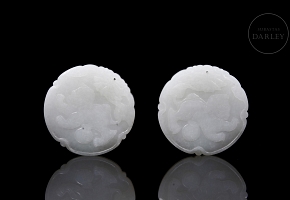 Pareja de medallones de jade blanco de Heitian 