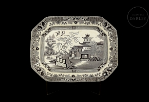 灰色柳叶纹伯利瓷托盘，十九世纪