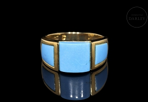 Anillo con turquesas en oro amarillo de 18 kt